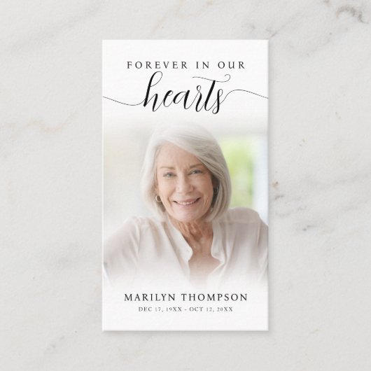 葬儀フォーエバーハートスクリプトフォト祈りの言葉カード 名刺 (正面)