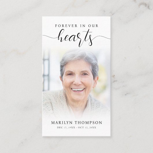 葬儀フォーエバーハートスクリプトフォト祈りの言葉カード 名刺 (正面)