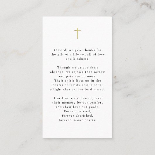 葬儀フォーエバーハートフォトクロス祈りの言葉カード 名刺 (裏面)