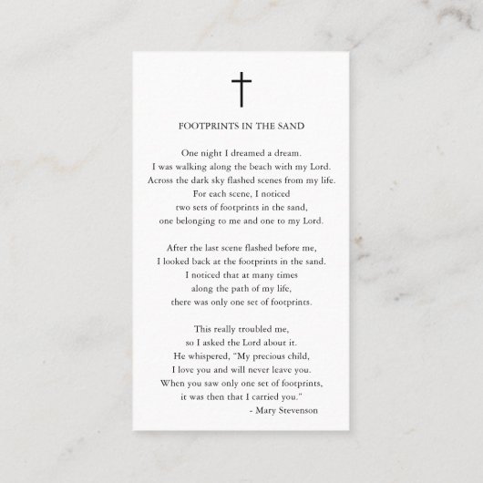 葬儀フォーエバーハートフォトクロス祈りの言葉カード 名刺 (裏面)