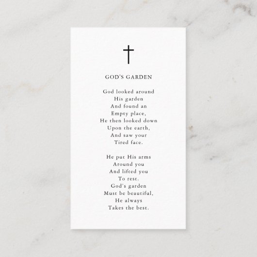 葬儀フォーエバーハートフォトクロス祈りの言葉カード 名刺 (裏面)