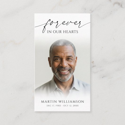 葬儀フォーエバーハートフォトモダン祈りの言葉カード 名刺 (正面)