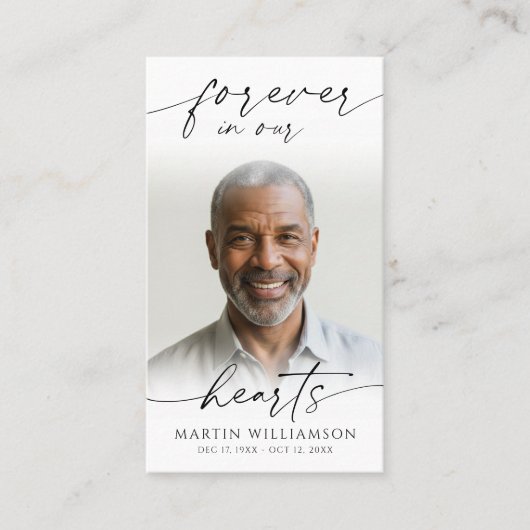 葬儀フォーエバーハートフォトモダン祈りの言葉カード 名刺 (正面)