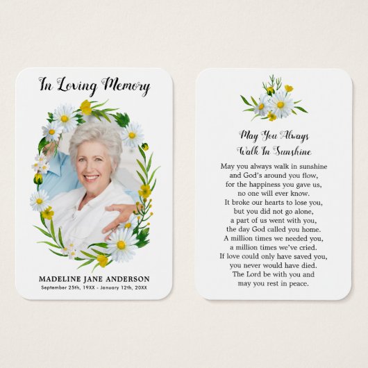 葬儀フローラデイジー写真記念祈りの言葉カード (正面&裏面)