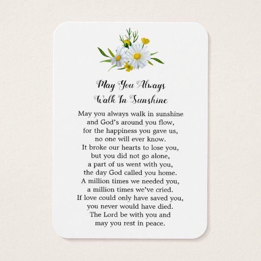 葬儀フローラデイジー写真記念祈りの言葉カード (裏面)