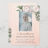 葬儀フローラピンクフォトメモリアル祈りの言葉カード サンキューカード (正面/裏面)