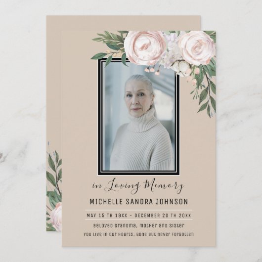 葬儀フローラベージュ写真記念プログラム サンキューカード (正面/裏面)