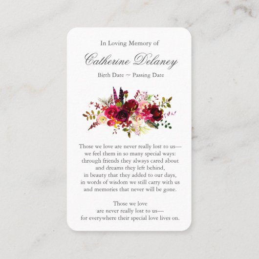 葬儀フローラボルド&クロス祈りの言葉共感表 名刺 (裏面)