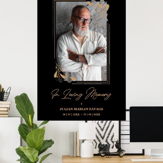 葬儀ブラックフェイク黄金の枝の写真を覚えている ポスター (ホームオフィス)