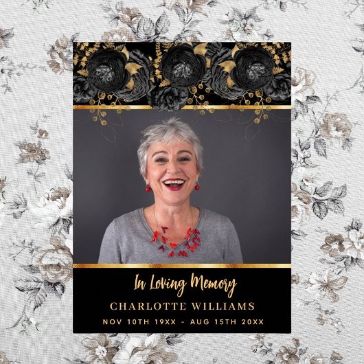 葬儀ブラック金ゴールド写真記念ウェルカム ポスター