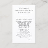 葬儀ブラック&ホワイト聖フランシス祈りの言葉カード 名刺 (正面)