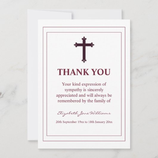 葬儀ブルゴーニュ・クロス・アンド・ボーダー・サンキューカード サンキューカード (正面)