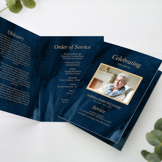 葬儀ブルー金ゴールド書道記念事業 カード