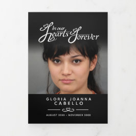 葬儀プログラムのサービスのハート白黒 三つ折りプログラム