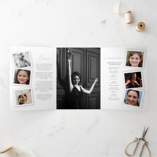 葬儀プログラムのシンプルスナップ写真 三つ折り招待状 (内部)