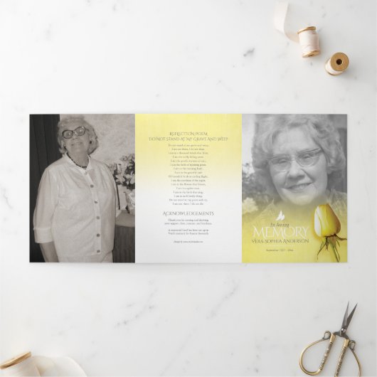 葬儀プログラムの順序イエローローズ 三つ折りプログラム (外部)