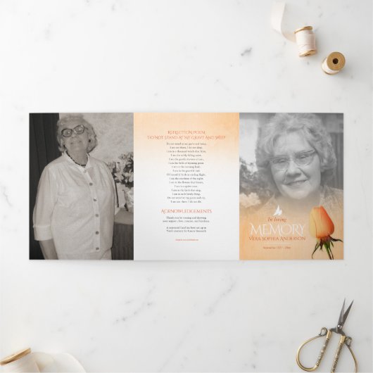 葬儀プログラムの順序オレンジバラ 三つ折りプログラム (外部)