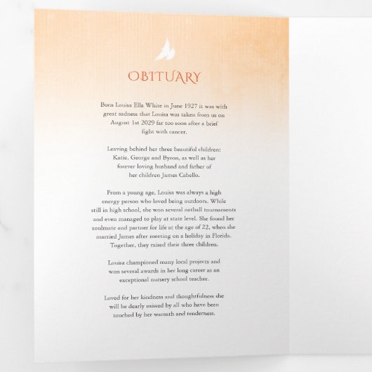 葬儀プログラムの順序オレンジバラ 三つ折りプログラム (内部最初)