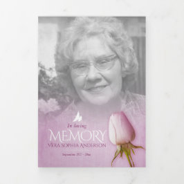 葬儀プログラムの順序パープルバラ 三つ折りプログラム