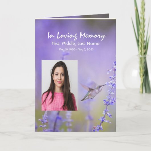 葬儀プログラムカスタムハミングバードラベンダー花 プログラム (正面)
