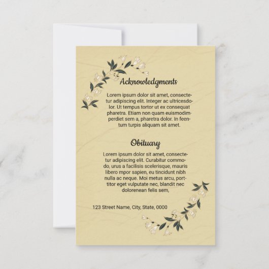 葬儀プログラムカードテンプレート (裏面)