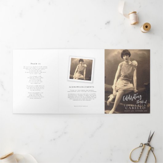 葬儀プログラムシンプル写真テンプレート 三つ折り招待状 (外部)