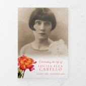 葬儀プログラムストライプのバラ赤 三つ折り招待状 (カバー)