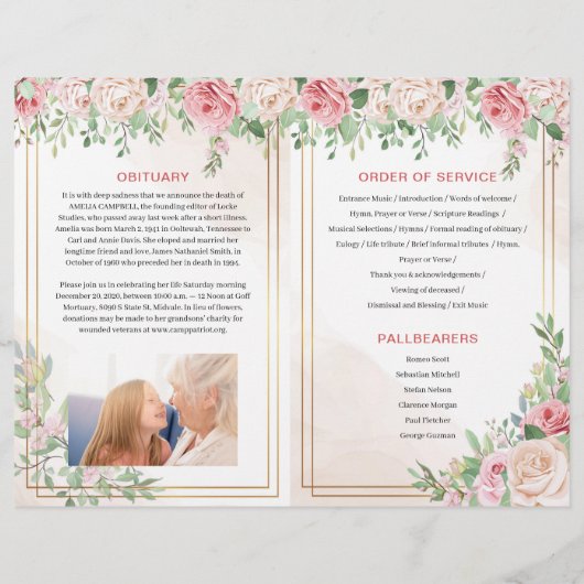 葬儀プログラムパンフレット |バラのサービス注文 (裏面)