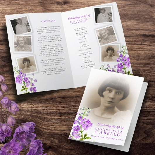 葬儀プログラムパープルデルフィニウム写真 プログラム