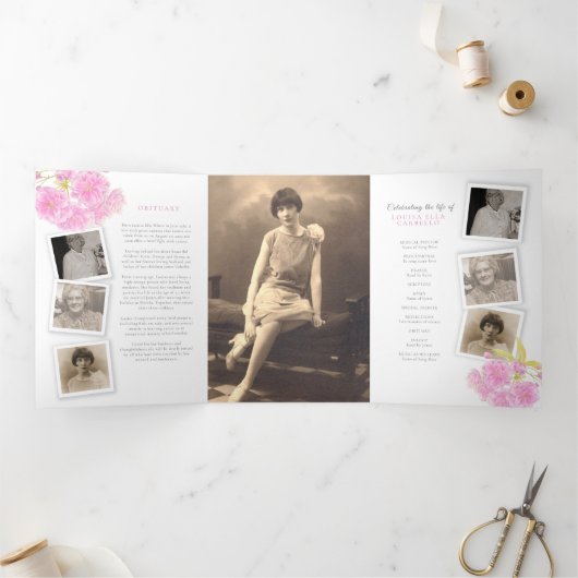 葬儀プログラムピンクの花の写真6pp 三つ折りプログラム (内部)