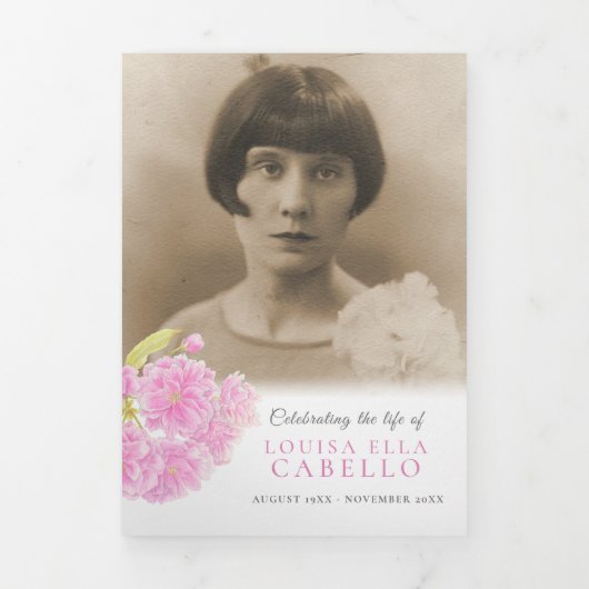 葬儀プログラムピンクの花の写真6pp 三つ折りプログラム (カバー)