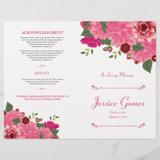 葬儀プログラムフライヤーのサービスの順序 (正面)