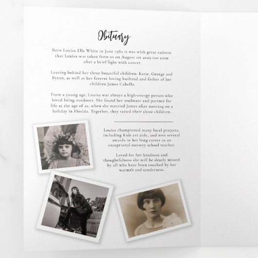 葬儀プログラムモシンプルノ写真テンプレート 三つ折り招待状 (内部最初)