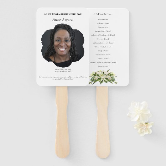 葬儀プログラム扇子 精神的で慰めとなる ハンドファン (正面&裏面)