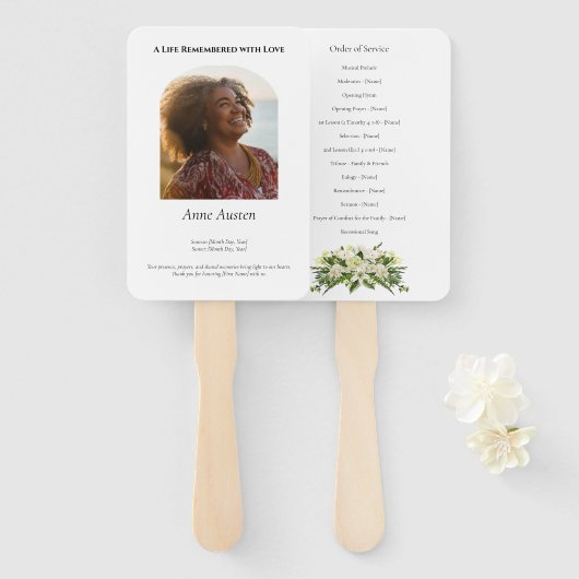 葬儀プログラム扇子 精神的で慰めとなる ハンドファン (正面&裏面)