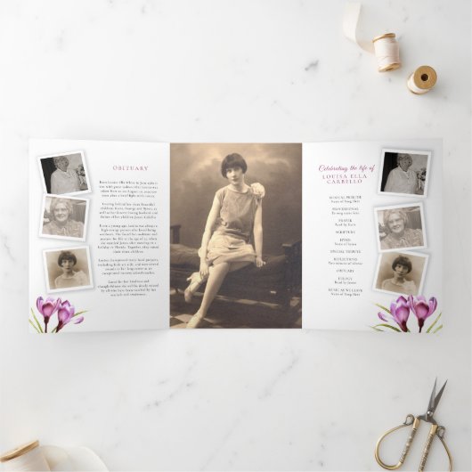 葬儀プログラム紫のクロッカスウェテカラー 三つ折り招待状 (内部)