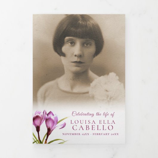 葬儀プログラム紫のクロッカスウェテカラー 三つ折り招待状 (カバー)