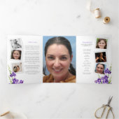 葬儀プログラム紫のスカイフラワーアート 三つ折り招待状 (内部)