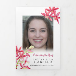 葬儀プログラム赤い玉蘭の花 三つ折り招待状