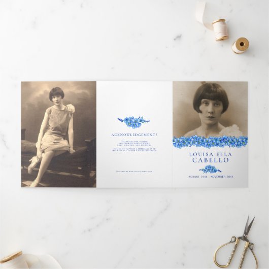 葬儀プログラム青忘れメではなく花 三つ折りプログラム (外部)