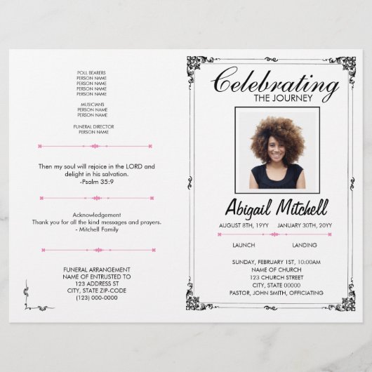 葬儀プログラム | 故人の旅を称える | FP0001 チラシ (正面)