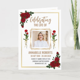 葬儀プログラム – 赤いバラと黄金縁どの プログラム