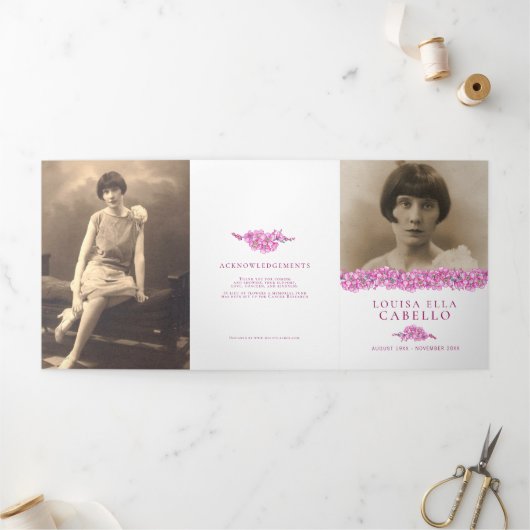 葬儀プログラ忘れムピンクの花 三つ折りプログラム (外部)