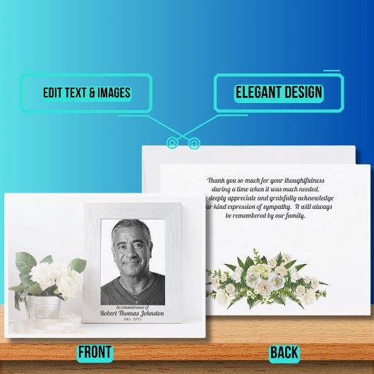 葬儀ホワイトフラワーとフォト悔やみや弔慰 サンキューカード