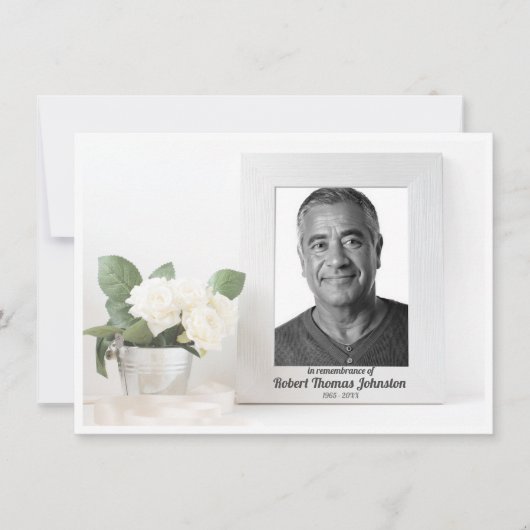 葬儀ホワイトフラワーとフォト悔やみや弔慰 サンキューカード (正面)