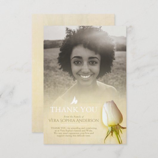 葬儀ホワイトローズ写真家族サンキューカード サンキューカード (正面/裏面)