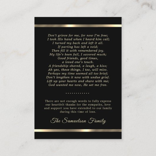 葬儀マスサービス祈りの言葉ありがとう写真 名刺 (裏面)