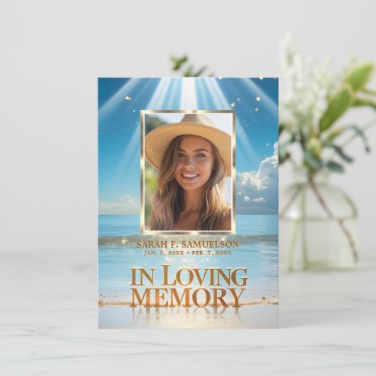 葬儀マスサービス祈りの言葉サンキューフォトビーチ サンキューカード (スタンド正面)