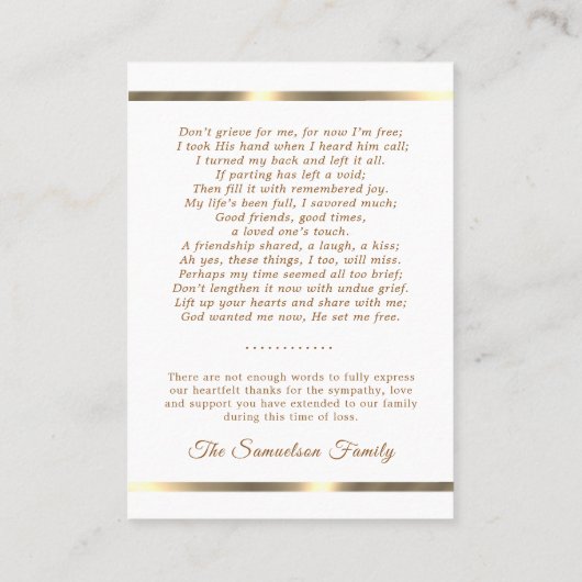 葬儀マスサービス祈りの言葉サンキューフォトビーチ 名刺 (裏面)