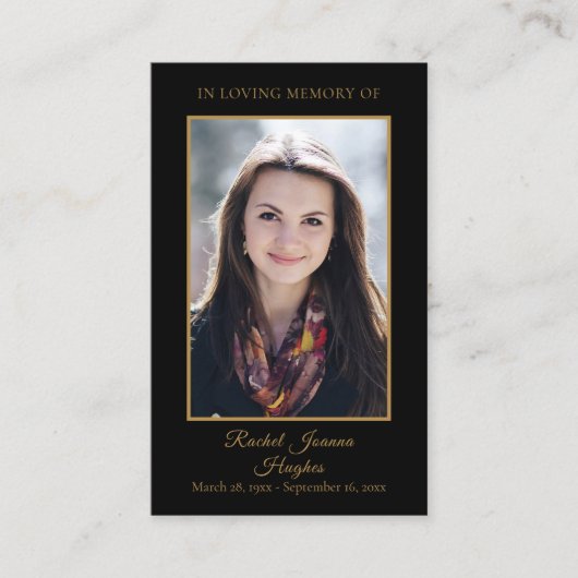 葬儀メモリアルブラック金ゴールドフォト祈りの言葉カード 名刺 (正面)